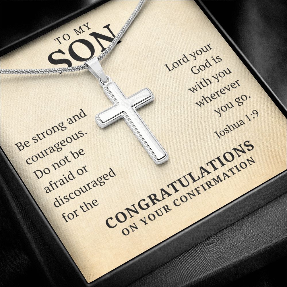 Confirmation Gift For Boy - Son | Be Strong Cross Necklace 0804T1SSCN