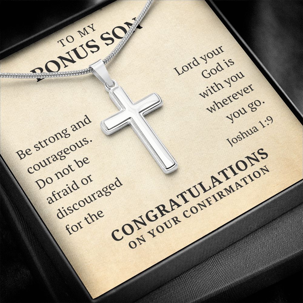 Confirmation Gift For Boy - Bonus Son | Be Strong Cross Necklace 0803T1SSCN