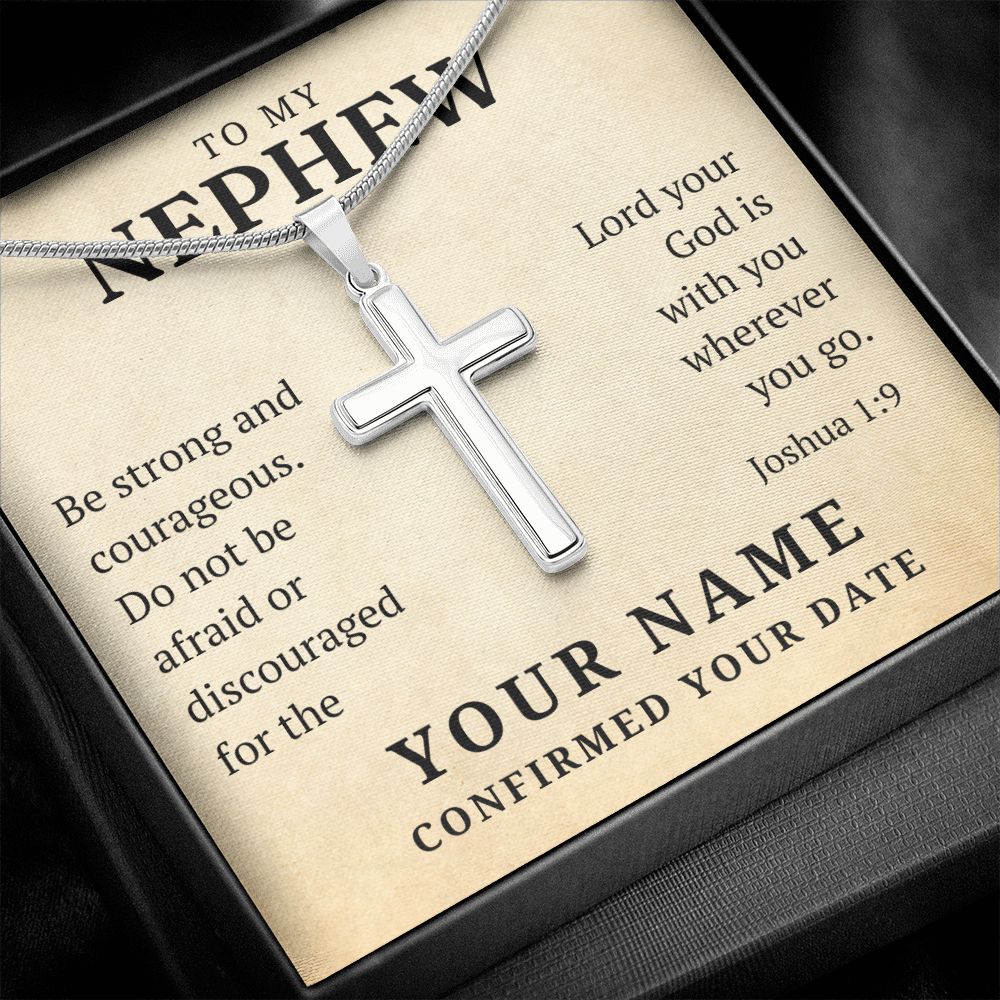 Personalized Confirmation Gift For Boy - Nephew | Be Strong Cross Necklace 0806T2SSN
