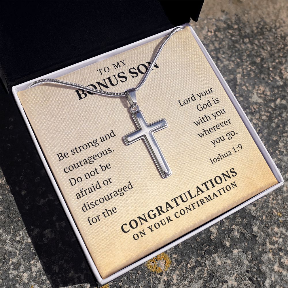 Confirmation Gift For Boy - Bonus Son | Be Strong Cross Necklace 0803T1SSCN