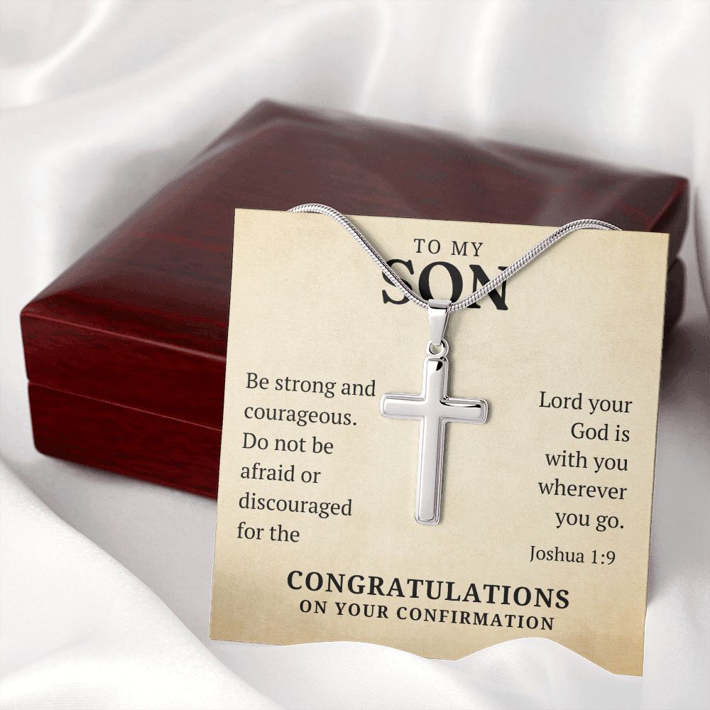 Confirmation Gift For Boy - Son | Be Strong Cross Necklace 0804T1SSCN