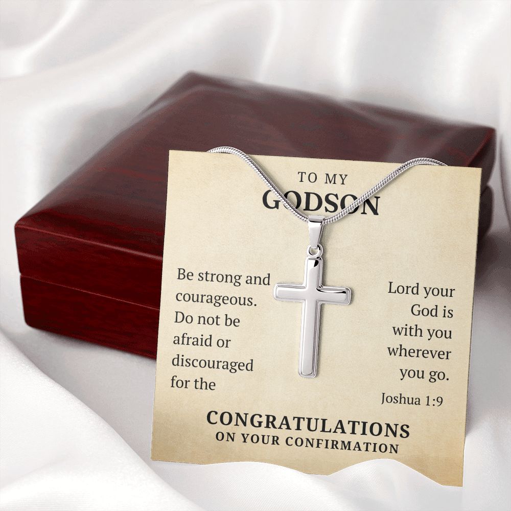 Confirmation Gift For Boy - Godson | Be Strong Cross Necklace 0826T1SSCN