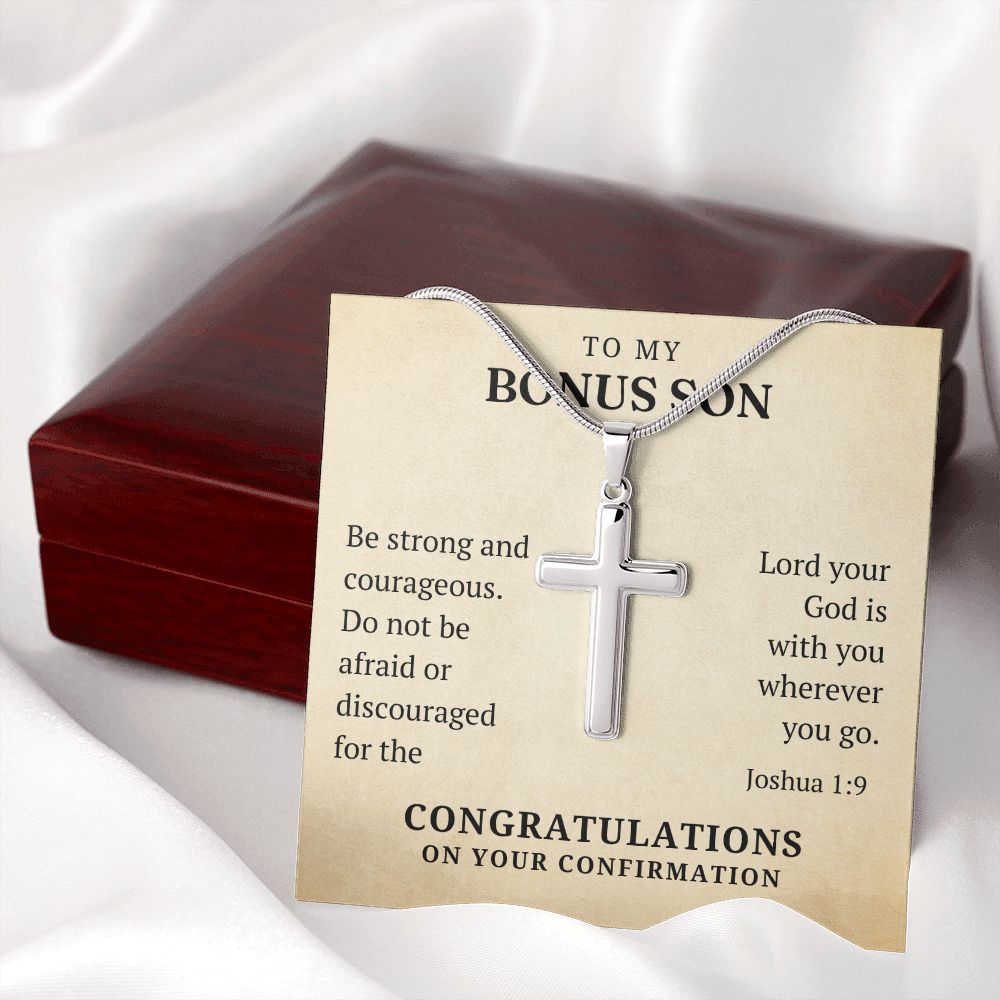 Confirmation Gift For Boy - Bonus Son | Be Strong Cross Necklace 0803T1SSCN