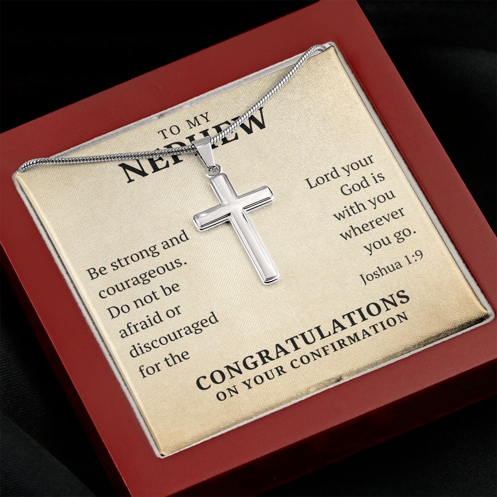 Confirmation Gift For Boy - Nephew | Be Strong Cross Necklace 0806T1SSCN