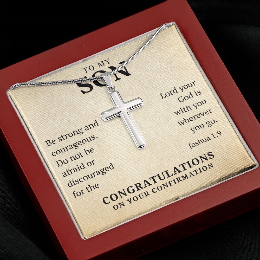 Confirmation Gift For Boy - Son | Be Strong Cross Necklace 0804T1SSCN