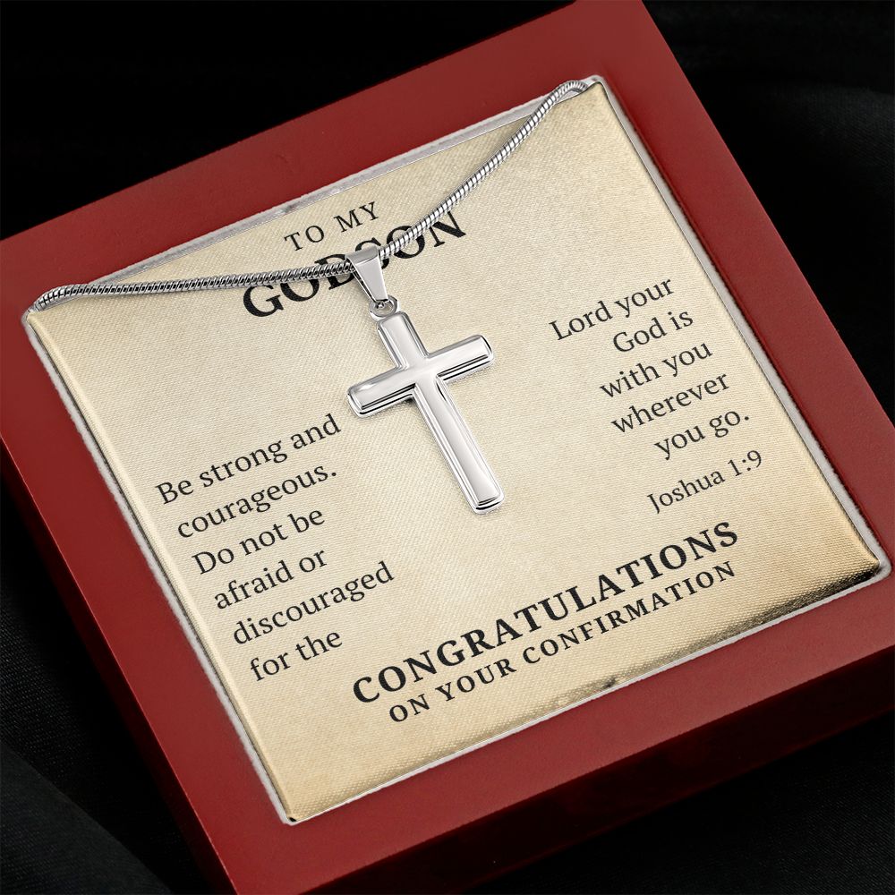 Confirmation Gift For Boy - Godson | Be Strong Cross Necklace 0826T1SSCN