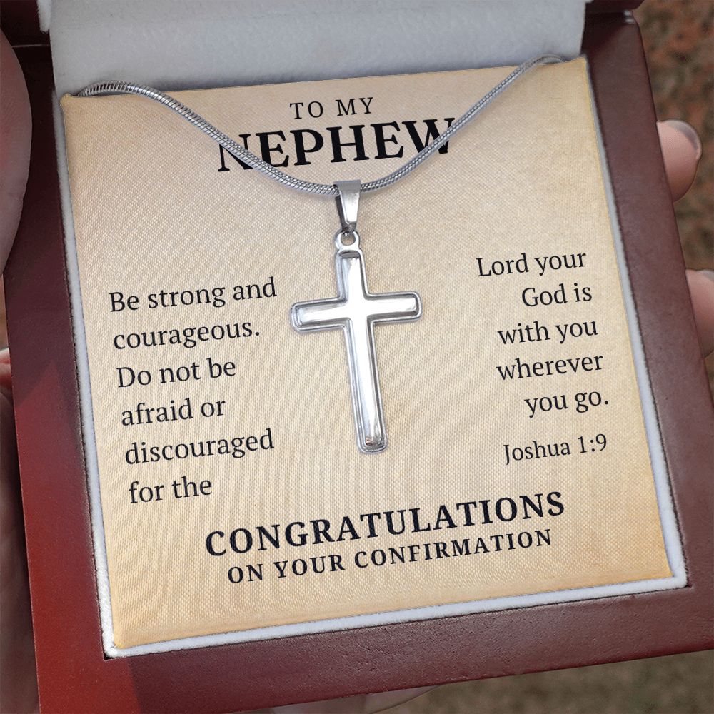 Confirmation Gift For Boy - Nephew | Be Strong Cross Necklace 0806T1SSCN