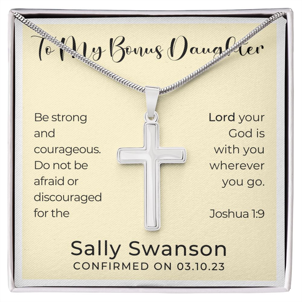 Personalized Confirmation Gift for Girl - Bonus Daughter | Cross Stainless Steel Necklace 0823T2SSCN